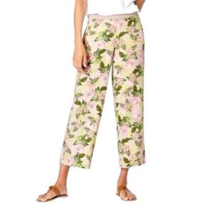 J Jill Love Linen Flax Orchids Wide Leg Pull On Crop Pants MP Resort Cruise